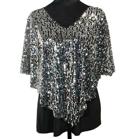 Glitterscape Black Sequin Overlay Blouse Women’s M – Gently Used - Picture 1 of 6